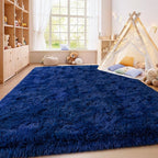 Shag Area Rugs for Living Room, Soft Fuzzy Plush Rugs, Upgrade Anti-Skid Modern Furry Rugs Fluffy Carpets for Kids Room Nursery Home Decor Dark Blue, 8X10 Feet