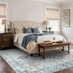 8x10 Area Rugs for Living Room, Machine Washable Non Slip Vintage Rugs, Low Pile Lightweigt Chenille Print Indoor Rug for Bedroom, Dining Room, Home Office, Blue