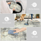 Lahome Modern Abstract Round Rug - 4Ft Grey Small Bathroom Rug Indoor 4x4 Circle Rugs Washable Kitchen Mat, Non Slip Contemporary Bedroom Carpet for Living Dining Room Office Nursery