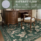 Moynesa Green 5x7 Living Room Rugs, Luxurious Vintage Boho Animal Washable Area Rug for Bedroom Dining Room Office Study, Low Pile Soft Non-Slip Easy Clean Retro Carpets for Indoor