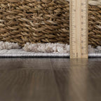 Hauteloom Bogtong Farmhouse Living Room Bedroom Moroccan Trellis Area Rug - Soft Shaggy High Low Carpet - High Pile - Bohemian, Boho - Gray, Beige, Cream - 6'7" x 9'