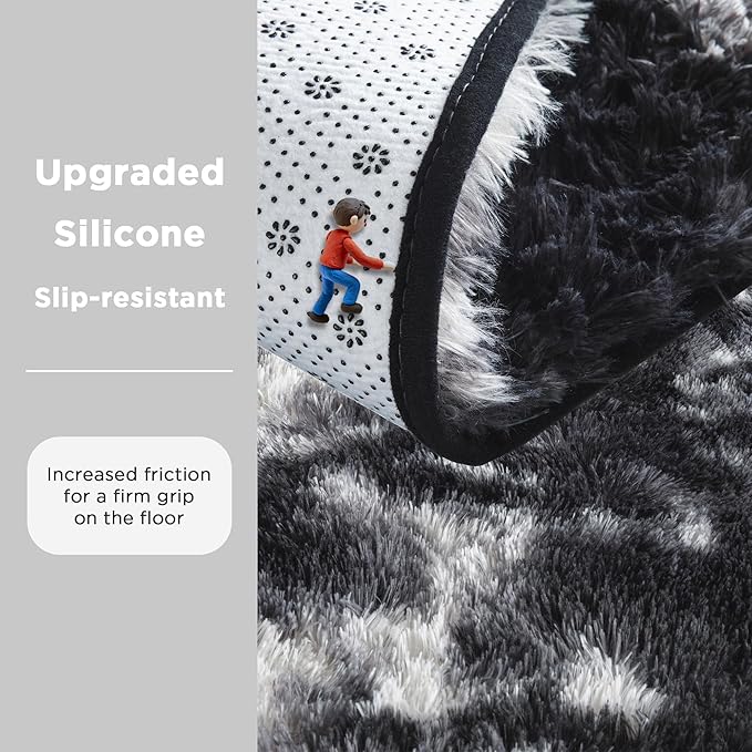 Andency Area Rugs 9x12 for Living Room Home Decor, Large Shaggy Bedroom Carpet, Non-Slip Big Shag Indoor Thick Soft Fluffy Furry Fur Area Rugs for Kids Dorm Nursery Aesthetic, Tie-Dyed White Black