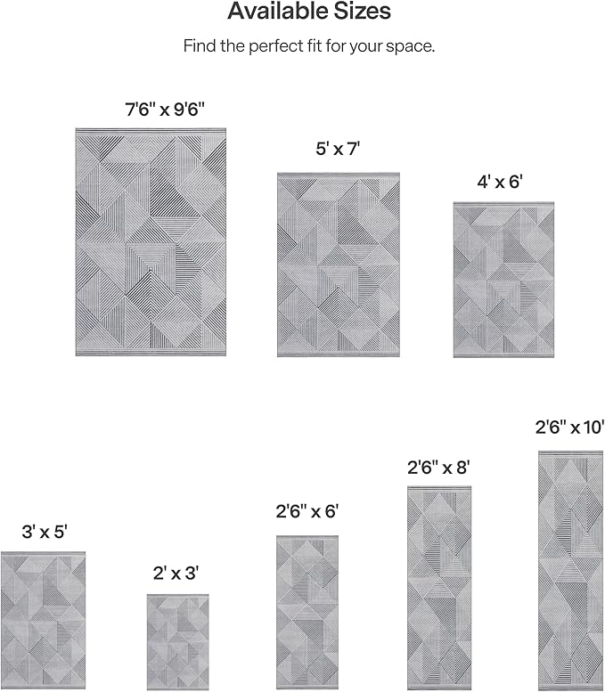 ReaLife Rugs Machine Washable Area Rug - Living Room Bedroom Bathroom Kitchen Entryway Office - Padded Crease Free Stain Resistant Premium - Modern Geometric Contemporary- Miles- Gray - 2'x 3'