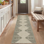 HelloTree Hallway Runner Rug，2x6 Moroccan Modern Stripe Carpet Washable Machine Bathroom Runner Bohemian Design Modern Soft Non Slip Indoor Rug for Entryway Hallway Laundry Room Bedroom-Cream