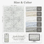 Large Farmhouse Area Rugs 9x12 for Living Room, Distressed Medallion Printed Big Carpet Rugs for Bedroom Under Bed, Washable Non Slip Low Pile Thin Rugs for Dining Room, Off White/Grey