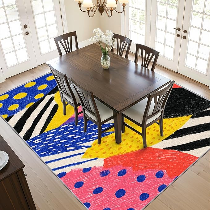 Pop Art Area Rugs - Colorful Abstract Rug 4x5, Hippie Aesthetic Funky High Traffic Shed Resistant Carpets Room Decor #C004