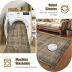 Washable Area Rug 8' x 10' Vintage Traditional Persian Mat - Foldable Distressed Non-Slip Machine Washable Carpet for Living Room Bedroom Kitchen Home Decor - Mocha and Taupe