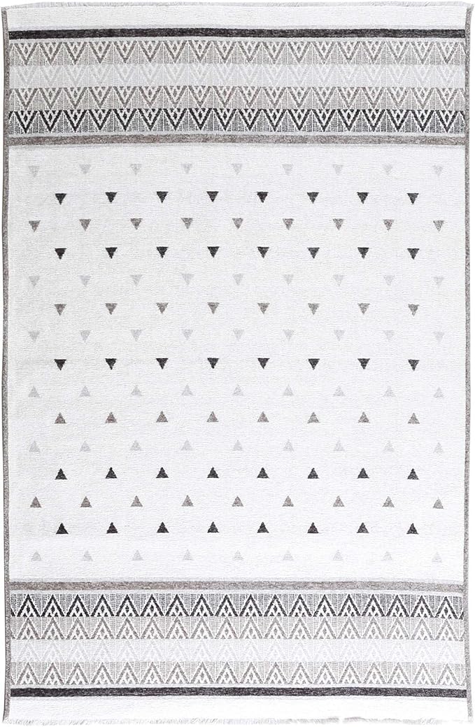 Alfa Rich 7x10 Gray Off White Washable Area Rugs for Living Room Bedroom Kitchen Dining Cotton Rug
