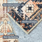 Bavni Washable Rug 8x10 Area Rug for Living Room Bedroom Dining, Washable Vintage Print Carpet, Ultra-Thin Low Pile Lightweight Rug with Non Slip Backing, Multi Beige