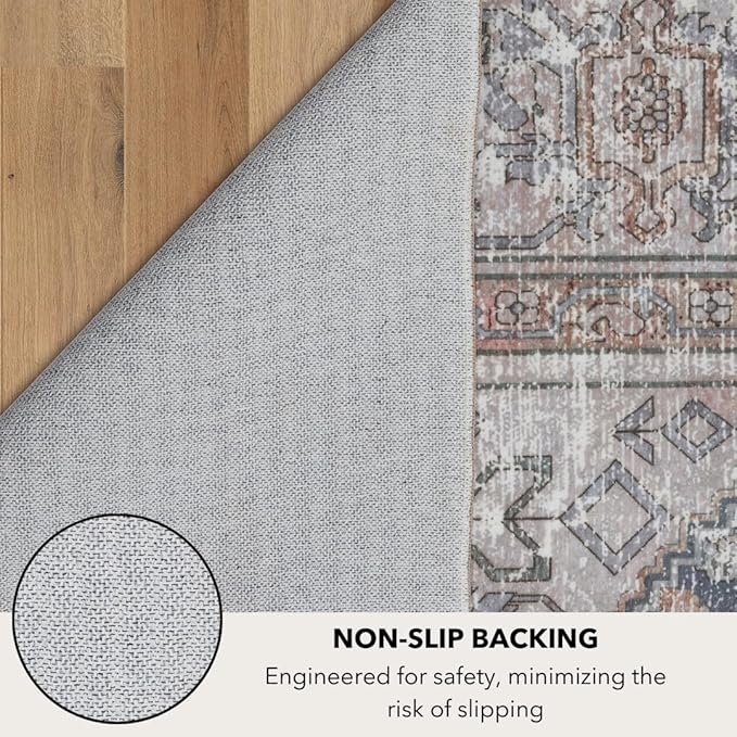 Kuden 2x3 Small Rug, Machine Washable, Non-Slip Backing, Vintage Style, Soft, Low Pile, Area Rugs for Entryway Kitchen Indoor Entrance