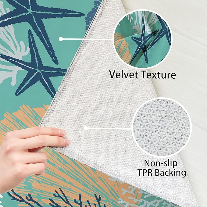 Tritard Coastal Area Rugs Nautical Beach Themed Non-Slip Machine Washable Rugs Modern Floor Carpet for Living Room Bedroom, 8x10, Teal and Turquoise