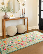 Boho Floral Runner Rug 2x6, Washable Non-Slip Kitchen Rug, Ultra Soft Vintage Carpet for Hallways, Kitchen, Bedroom, Bathroom (Green)
