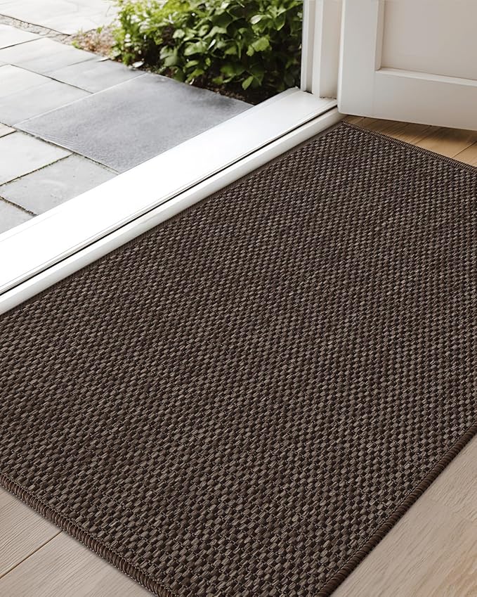 Color&Geometry Ultra-Thin Indoor Door Mat, 21"x31" Low-Profile Non-Slip Entryway Rug with Modern Geometric Texture, Washable Doormat for Entrance, Front Doors, Brown (FOLD)