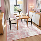 Washable Abstract Rug, 4x6 Modern Area Rugs with Non-Slip Rubber Backed for Living Room, Thin but Soft Contemporary Carpet Kitchen Bedroom Decor, Pink