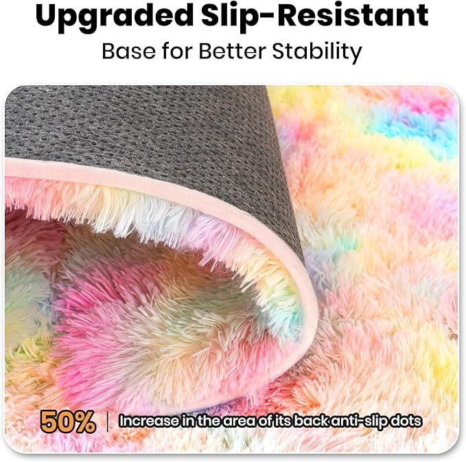 Zentavio Unicorn Rugs for Girls Room 9x12 Area Rugs for Living Room Carpet for Bedroom Washable Soft Fluffy Shag Aesthetic Plush High Pile Rug for Nursery Kids Room Dorm Room Rainbow