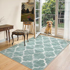 Lahome Moroccan Washable Living Room Carpet - Area Rug 4x6 Entryway Rug Non-Slip Soft Large Rugs for Bedroom Throw Low-Pile, Sage Green Print Distressed Modern Rug for Office Kitchen Dorm Entryway