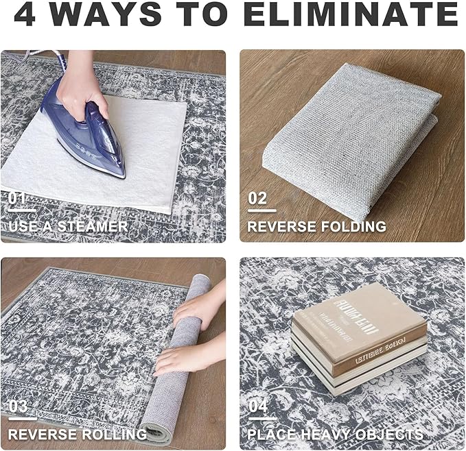 KILOCOCO Hallway Runner 2x5 Kitchen Runner Rug Printed Vintage Floral Washable Non-Slip Runners for Hallways Laundry Room Rugs Distressed Boho Rug Runners for Bedroom, Grey