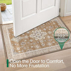 LUMI Indoor Thin Door Mat, 18x30 Washable Small Inside Doormat, Non Slip Low Pile Oriental Floor Carpet, Vintage Distressed Area Rug for Front Door,Entrance,Bedroom, Amber
