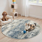 GENIMO Round Area Rugs 5FT for Living Room, Washable Circle Rug Low Pile, Non Slip Abstract Carpet for Bedroom, Enytryway, Kitchen, Navy Blue
