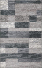 Superior Indoor Area Rug, Jute Backed, Modern Geometric Patchwork Floor Decor for Bedroom, Office, Living Room, Entryway, Hardwood Floors, Rockwood Collection, 3' x 5', Blue-Taupe