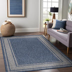 Beverly Rug Outdoor Rug 6x9 Modern Bordered Area Rugs for Indoor and Outdoor Patio Deck Porch Garden Waterproof Weather Sun Resistant Washable Outside Carpet (6 x 9 Navy)