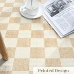 Machine Washable 5x7 Area Rugs for Living Room Checkered, Non Slip Soft Low Pile Farmhouse Geometric Modern Neutral Playroom Boys Rugs for Bedroom, Large Carpet Rugs for Dining Room(Ivory,5'x7')