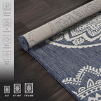 CAMILSON Outdoor Rug 8x10 Modern Area Rugs for Indoor and Outdoor Patios and Porches - Waterproof, Washable, Non-Shedding, Easy-to-Clean Outside Carpet (8 x 10, Medallion - Blue/White)