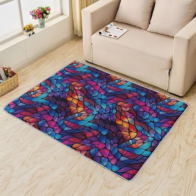 Abstract Rug, 7x9 Rug, Stained Glass Rugs for Living Room Bedroom, Modern Large Area Rug, Washable Rug Non Slip Soft Indoor Carpet, Kids and Pets Friendly, Abstract Home & Room Decor