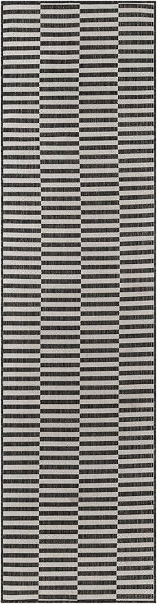 Unique Loom Outdoor Striped Collection Area Rug - Striped (2' 7" x 10' Runner Charcoal/Ivory)