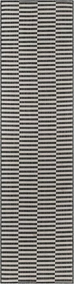Unique Loom Outdoor Striped Collection Area Rug - Striped (2' 7" x 10' Runner Charcoal/Ivory)