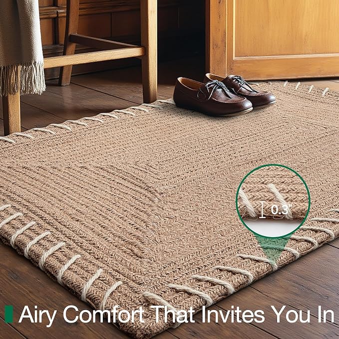 LUMI Handwoven Jute Door Mat, Non-Slip Durable Entryway Mat with Anti-Slip Mat for Hard Floor, Front Door Mats for Home Entrance, Patio, 36"x60", Knit Jute