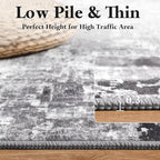 Washable Abstract Runner Rug, 2x6 Modern Area Rugs with Non-Slip Rubber Backed for Kitchen, Thin but Soft Contemporary Carpet Bedroom Entryway Hallway Decor, Dark Grey