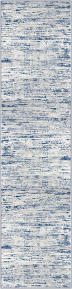 Modern Abstract Hallway Runner Rug, Blue White Washable Kitchen Runner Non-Slip Soft 2x8 Runner Rug Thin Print Faux Wool Carpet for Entryway Bedroom Laundry Room Indoor Home Decor