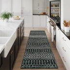 Lahome Moroccan Black Washable Runner 2x5 Non-Slip Lightweight Laundry Room Rug Throw Soft Long Bathroom Rug, Geometric Print Carpet Runners for Kitchen Hallway (Black, 2'x5'')