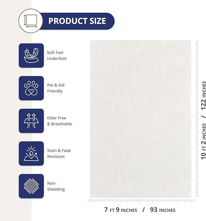Abani Cream Area Rug - 8' x 10' - Living Room & Bedroom - Textured Weave Design - Indoor Use - Easy to Clean, Stain Resistant, Non-Shedding - Neutral Collection