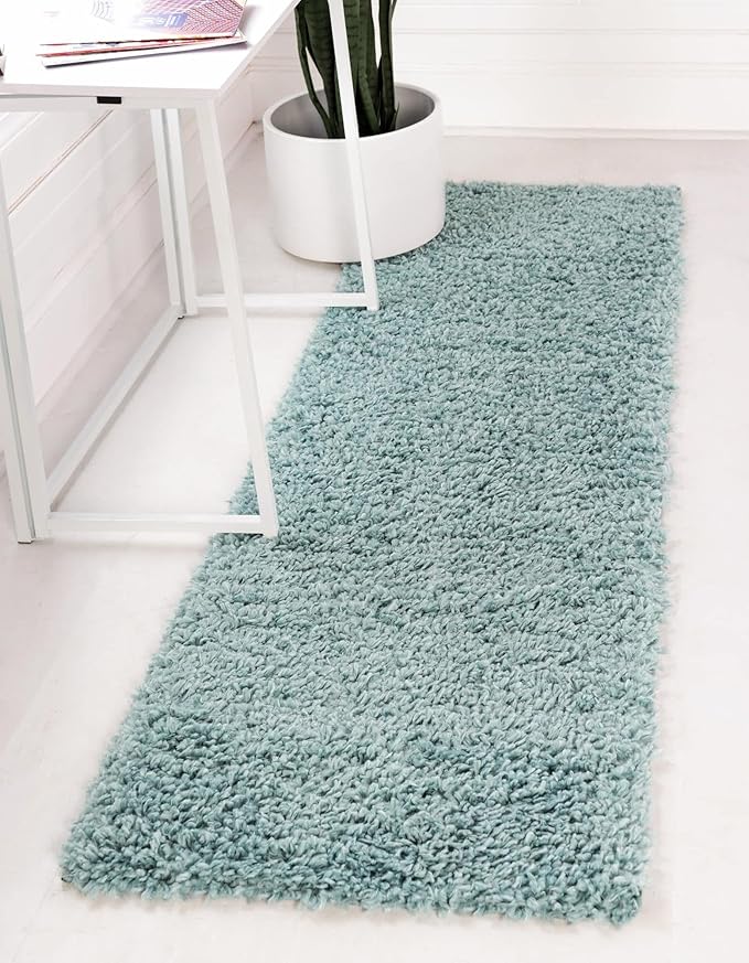 Unique Loom Davos Shag Collection Area Rug - Solid (2' 7" x 20' Runner, Aqua)