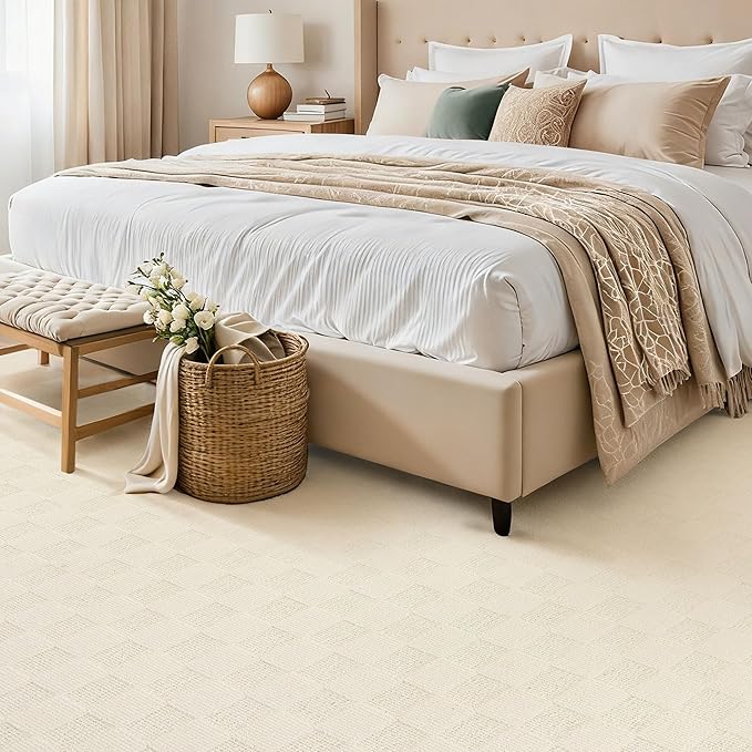 ANSSO Wool Rugs 8x10 for Living Room,80% Merino Wool and 20% Cotton Soft Tufted Area Rug with Cotton Non-Slip Backing,Large Area Rug for Bedroom Bedroom, Dining and Home Office (Cream)