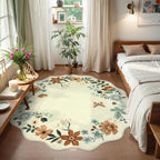 Lahome Floral Washable Round Rugs, Non-Slip Soft Round Rug 4ft Ultra-Thin, Small Boho Circle Carpet for Entryway Kitchen Bedroom Nursery Bathroom, Beige