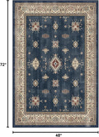 RUGGABLE Washable Vintage Area Rug – Verena Sapphire 4x6, Stain-Resistant, Non-Slip – Medium Machine Washable Rugs for Living Room, Bedroom, Hallway, Entryway & Office–with Standard Pad