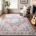 5x7 Washable Rug – Boho Non-Slip Indoor Area Rug for Living Room, Bedroom, Dining Room, Entryway – Light Blue and Terracotta Bohemian Style