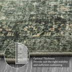 Morebes Washable Green Area Rugs 4x6, Vintage Boho Rugs for Bedroom, Soft Distressed Indoor Floor Non-Slip Non-Shedding Living Room Throw Carpet for Kitchen Dining Playroom Entryway Christmas Decor