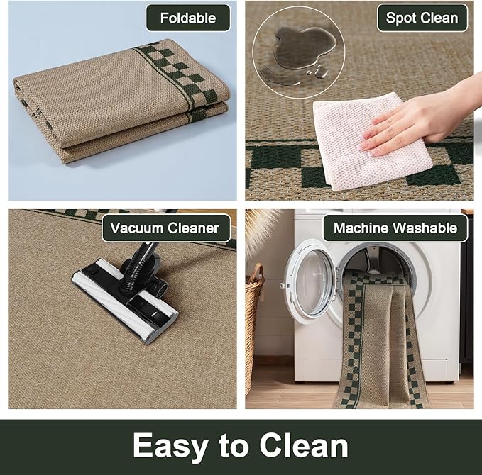 OJIA Easy Jute 3x5 Washable Rugs for Entryway, Farmhouse Checkered Indoor Door Mat Non-Slip Indoor Outdoor Rugs Modern Patio Rug Front Door Mat Outside Entrance Throw Carpet for Entry Porch Decor