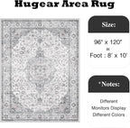 HUGEAR Area Rug 8x10 Vintage Grey Machine Washable Living Room Rugs Thin Neutral Floral Vacuumable Low Pile Carpet Bedroom Office Dining Room Laundry Room Non Slip Soft Lightweight