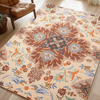 Phantoscope Washable Area Rug 4'x6' Non-Slip, Vintage Boho Rugs for Living Room, Bedroom, Dining Room, Fall Orange Floral Medallion Pattern, Low-Pile Foldable Floor Carpet, Rust/Multi Floral