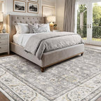 LUMI 8x12 Washable Area Rug for Living Room, Ultra Soft Traditional Vintage Rugs Non Slip with Rubber Backing, Low Profile, High Traffic, Stain Resistant Carpets, Ideal for Bedroom, Dining Room