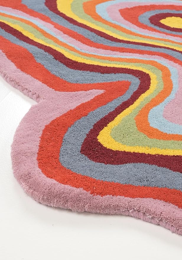 Irregular Shaped Handmade Wool Rug | Modern Colourful Stripe Premium Area Rug Perfect for Home Decor (IR-D, 6x6 ft)