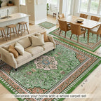 2' x 3' Green Washable Area Rugs, Non-Slip Entryway Rug, Boho Low Pile Door Mat Indoor Entrance, Floral Medallion Pattern Vintage Rugs for Kitchen Bedroom Bathroom Laundry Living Room Farmhouse