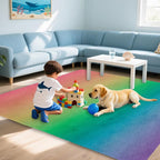 Rainbow Washable 5x7 Area Rugs for Living Room, Thin Low Pile Contemporary Carpet, Non-Slip Base Lightweight Rug