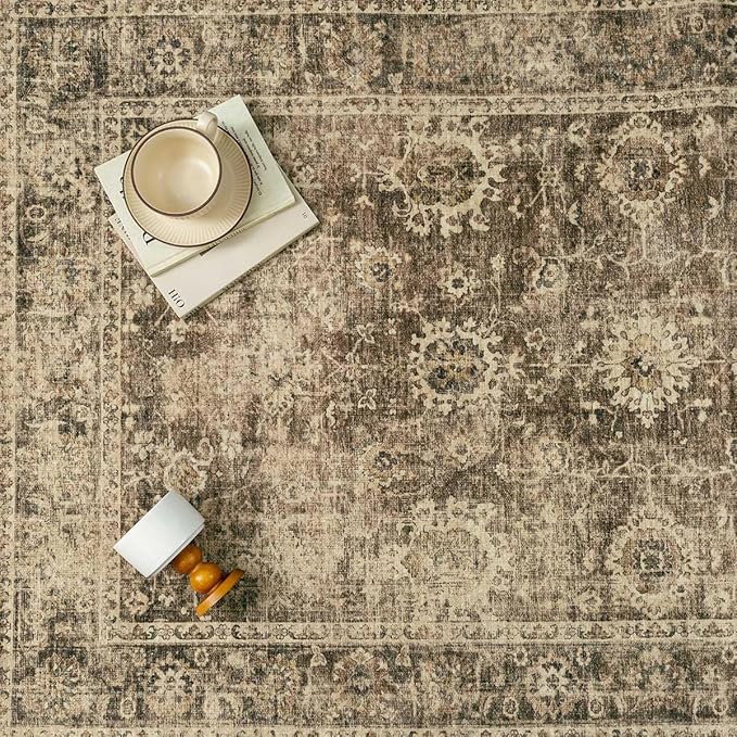 3x10 Washable Runner Rug for Kitchen Hallway Brown Vintage Non-Slip Low Pile Distressed Rustic Carpet Lightweight Vacuumable Soft Long Throw Rug for Indoor Entryway Bedroom