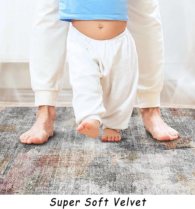 vivorug Washable Rug, Ultra Soft Area Rug 4x6, Non Slip Abstract Small Rug, Stain Resistant Rugs for Living Room Bedroom, Modern Fluffy (Gray/Rust, 4'x6')